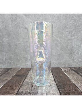 Anthropologie Triton Carafe Pitcher Vase Lustered Iridescent Glass Textured Boho